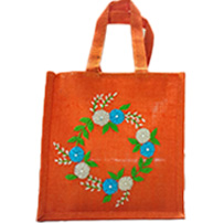 JUTE LUNCH BAG , FUSION OF HANDPAINTING AND HAND EMBROIDERY , SUSTAINABLE