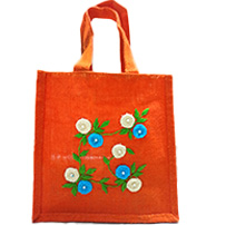 JUTE LUNCH BAG , FUSION OF HANDPAINTING AND HAND EMBROIDERY , SUSTAINABLE
