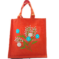 JUTE LUNCH BAG , FUSION OF HANDPAINTING AND HAND EMBROIDERY , SUSTAINABLE