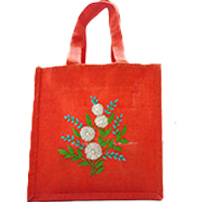 JUTE LUNCH BAG , FUSION OF HANDPAINTING AND HAND EMBROIDERY , SUSTAINABLE