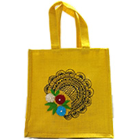 JUTE LUNCH BAG , UNIQUELY DESIGNED WITH HAND EMBROIDERY , SUSTAINABLE