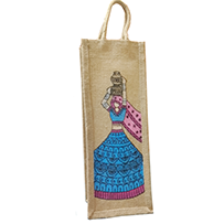 JUTE BOTTLE COVER , HANDPAINTED , DESIGNER BOTTLE HOLDER