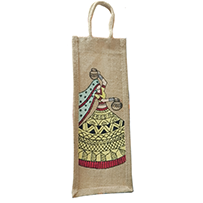 JUTE BOTTLE COVER , HANDPAINTED , DESIGNER BOTTLE HOLDER