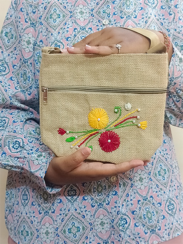 JUTE SLING BAG , DESIGNER BAG WITH HAND EMBROIDERY , ECO-FRIENDLY