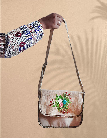 HAND EMBROIDERY JUTE SLING BAG , ECO-FRIENDLY , SUSTAINABLE BAG