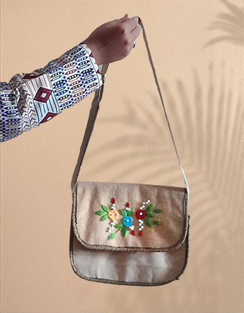 HAND EMBROIDERY JUTE SLING BAG , ECO-FRIENDLY , SUSTAINABLE BAG