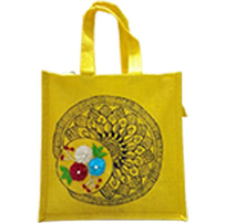 JUTE LUNCH BAG , FUSION OF HANDPAINTING AND HAND EMBROIDERY , SUSTAINABLE