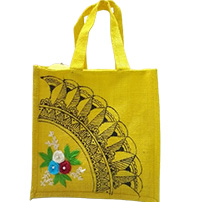 JUTE LUNCH BAG , FUSION OF HANDPAINTING ANdHAND EMBROIDERY , SUSTAINABLE